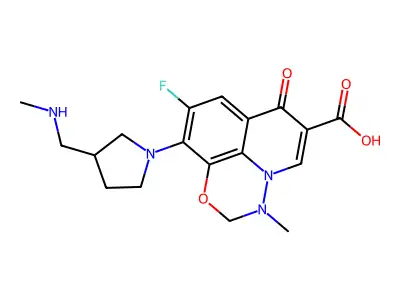 7H-Pyrido(3,2,1-ij)(4,1,2)benzoxadiazine-6-carboxylic acid, 2,3-dihydro-9-fluoro-3-methyl-10-(3-((methylamino)methyl)-1-pyrrolidinyl)-7-oxo- structure