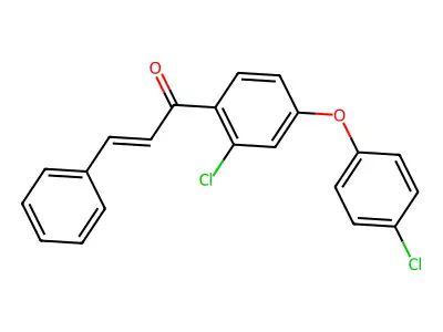(E)-1-[2-chloro-4-(4-chlorophenoxy)phenyl]-3-phenyl-2-propen-1-one structure