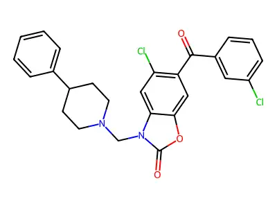 2(3H)-Benzoxazolone, 5-chloro-6-(3-chlorobenzoyl)-3-((4-phenyl-1-piperidinyl)methyl)- structure