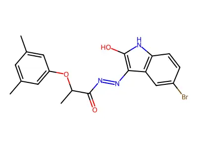 N'-[(3Z)-5-bromo-2-oxo-2,3-dihydro-1H-indol-3-ylidene]-2-(3,5-dimethylphenoxy)propanehydrazide structure