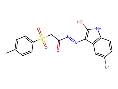 N-(aza(5-bromo-2-oxoindolin-3-ylidene)methyl)-2-((4-methylphenyl)sulfonyl)ethanamide structure