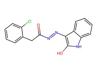 2-(2-chlorophenyl)-N'-(2-oxoindol-3-yl)acetohydrazide structure