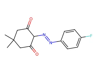 2-((4-Fluorophenyl)diazenyl)-5,5-dimethylcyclohexane-1,3-dione structure
