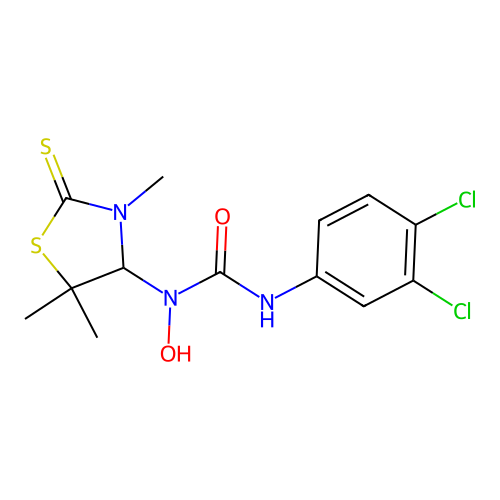 3-(3,4-dichlorophenyl)-1-hydroxy-1-(3,5,5-trimethyl-2-thioxothiazolidin-4-yl)urea structure