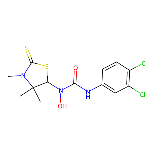 3-(3,4-dichlorophenyl)-1-hydroxy-1-(3,4,4-trimethyl-2-thioxo-1,3-thiazolidin-5-yl)urea structure