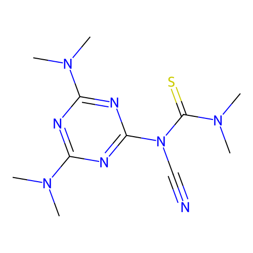1-[4,6-Bis(dimethylamino)-1,3,5-triazin-2-yl]-1-cyano-3,3-dimethylthiourea structure