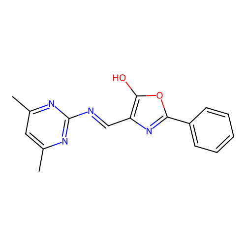 4-[(4,6-Dimethylpyrimidin-2-yl)iminomethyl]-2-phenyl-1,3-oxazol-5-ol structure