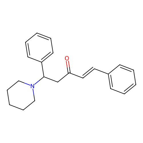 (E)-1,5-diphenyl-5-piperidin-1-ylpent-1-en-3-one structure