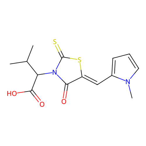 (Z)-3-methyl-2-(5-((1-methyl-1H-pyrrol-2-yl)methylene)-4-oxo-2-thioxothiazolidin-3-yl)butanoic acid structure