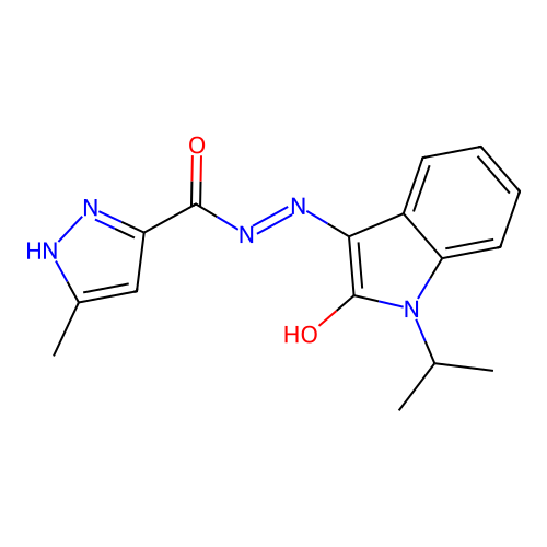 N'-(1-isopropyl-2-oxo-1,2-dihydro-3H-indol-3-ylidene)-3-methyl-1H-pyrazole-5-carbohydrazide structure