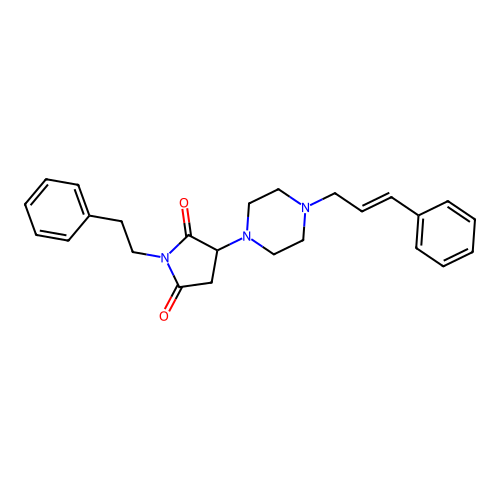 (E)-3-(4-cinnamylpiperazin-1-yl)-1-phenethylpyrrolidine-2,5-dione structure