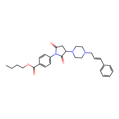 (E)-butyl 4-(3-(4-cinnamylpiperazin-1-yl)-2,5-dioxopyrrolidin-1-yl)benzoate structure