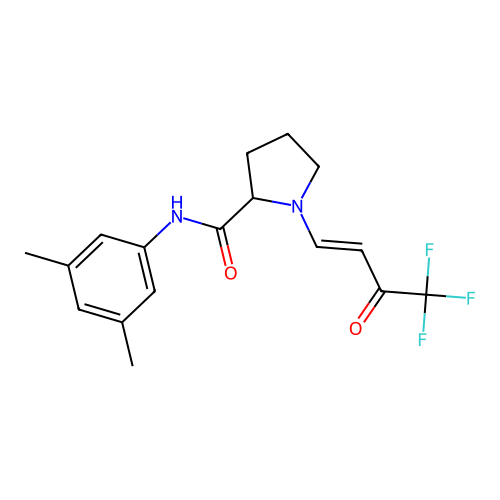 N-(3,5-dimethylphenyl)-1-[(E)-4,4,4-trifluoro-3-oxobut-1-enyl]pyrrolidine-2-carboxamide structure