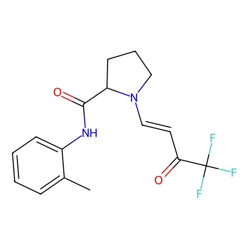 (E)-N-(o-tolyl)-1-(4,4,4-trifluoro-3-oxobut-1-en-1-yl)pyrrolidine-2-carboxamide structure