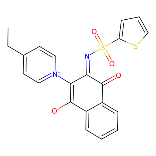 2-(4-ethylpyridin-1-ium-1-yl)-4-oxo-3-thiophen-2-ylsulfonyliminonaphthalen-1-olate structure