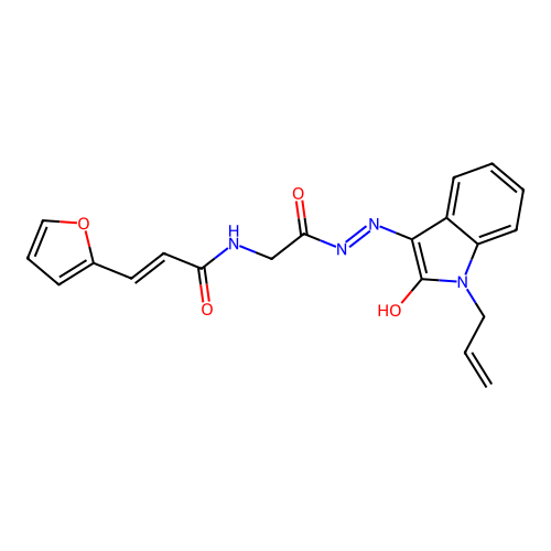 (E)-3-(furan-2-yl)-N-[2-oxo-2-[(2Z)-2-(2-oxo-1-prop-2-enylindol-3-ylidene)hydrazinyl]ethyl]prop-2-enamide structure