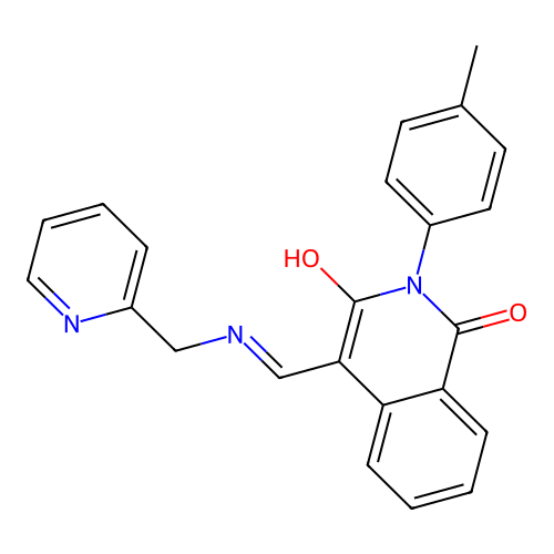 (4E)-2-(4-methylphenyl)-4-[(pyridin-2-ylmethylamino)methylidene]isoquinoline-1,3-dione structure