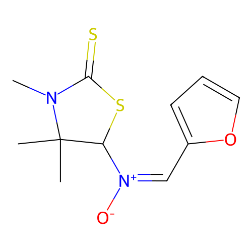 (E)-N-(furan-2-ylmethylene)-3,4,4-trimethyl-2-thioxothiazolidin-5-amine oxide structure