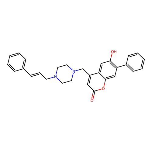 6-Hydroxy-7-phenyl-4-[4-((E)-3-phenyl-allyl)-piperazin-1-ylmethyl]-chromen-2-one structure
