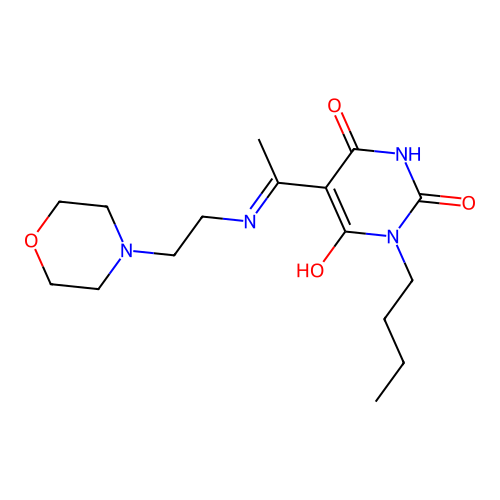 (5E)-1-butyl-5-[1-(2-morpholin-4-ylethylamino)ethylidene]-1,3-diazinane-2,4,6-trione structure