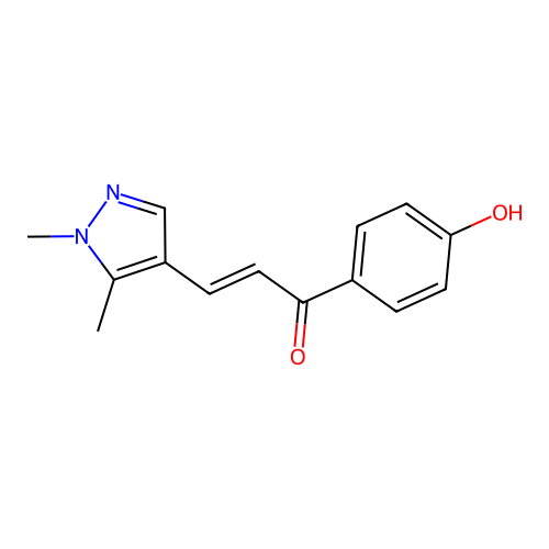 (E)-3-(1,5-dimethylpyrazol-4-yl)-1-(4-hydroxyphenyl)prop-2-en-1-one structure