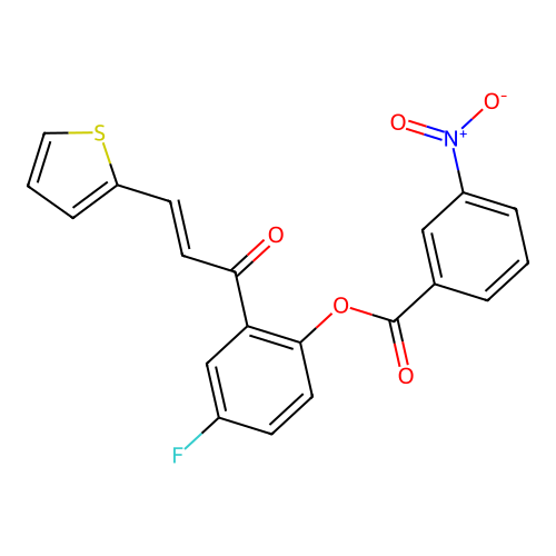 (E)-4-fluoro-2-(3-(thiophen-2-yl)acryloyl)phenyl 3-nitrobenzoate structure