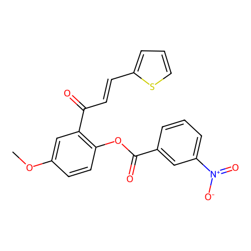 4-methoxy-2-[(2E)-3-(thiophen-2-yl)prop-2-enoyl]phenyl 3-nitrobenzoate structure