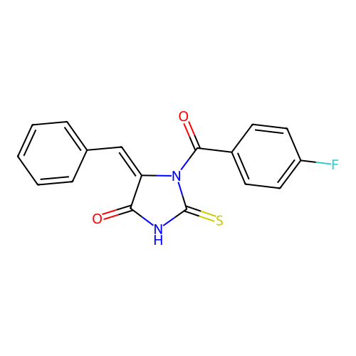 (5E)-5-benzylidene-1-(4-fluorobenzoyl)-2-sulfanylideneimidazolidin-4-one structure