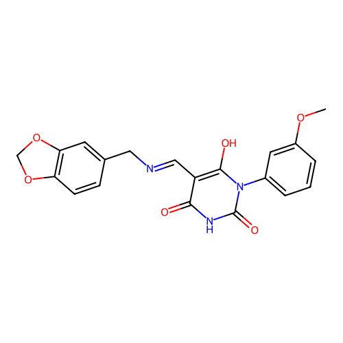 (5E)-5-[(1,3-benzodioxol-5-ylmethylamino)methylidene]-1-(3-methoxyphenyl)-1,3-diazinane-2,4,6-trione structure