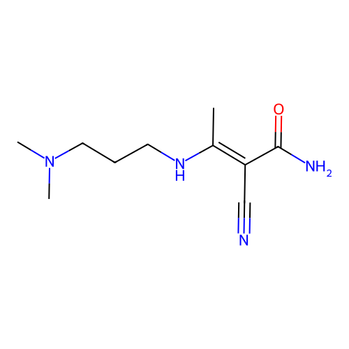(2E)-2-cyano-3-{[3-(dimethylamino)propyl]amino}but-2-enamide structure