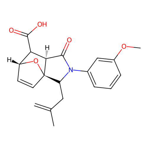 (3aS,6R,7aR)-2-(3-methoxyphenyl)-3-(2-methylallyl)-1-oxo-1,2,3,6,7,7a-hexahydro-3a,6-epoxyisoindole-7-carboxylic acid structure