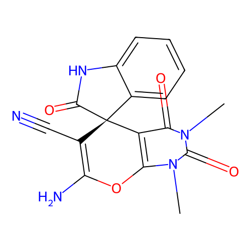 (3S)-7'-amino-1',3'-dimethyl-2,2',4'-trioxospiro[1H-indole-3,5'-pyrano[2,3-d]pyrimidine]-6'-carbonitrile structure