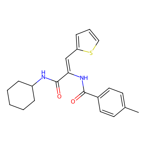 N-((Z)-1-Cyclohexylcarbamoyl-2-thiophen-2-yl-vinyl)-4-methyl-benzamide structure
