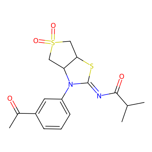 (Z)-N-(3-(3-acetylphenyl)-5,5-dioxidotetrahydrothieno[3,4-d]thiazol-2(3H)-ylidene)isobutyramide structure