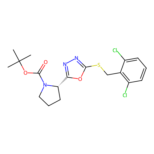 (S)-tert-butyl 2-(5-((2,6-dichlorobenzyl)thio)-1,3,4-oxadiazol-2-yl)pyrrolidine-1-carboxylate structure