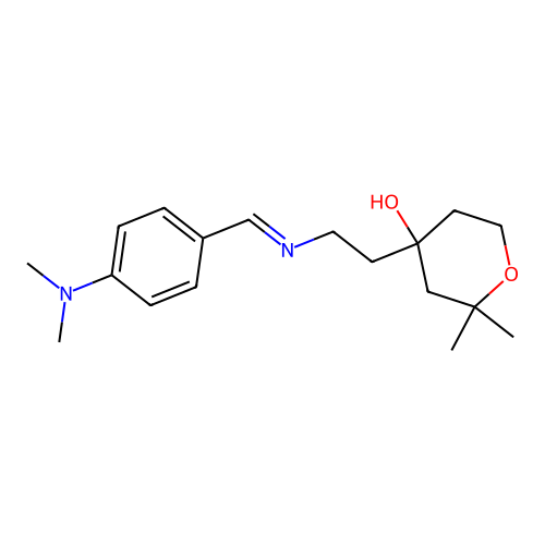 4-[2-[(4-dimethylaminophenyl)methylideneamino]ethyl]-2,2-dimethyloxan-4-ol structure