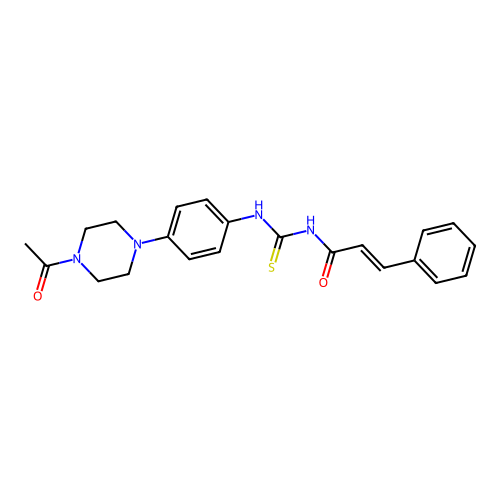 (2E)-N-{[4-(4-acetylpiperazin-1-yl)phenyl]carbamothioyl}-3-phenylprop-2-enamide structure
