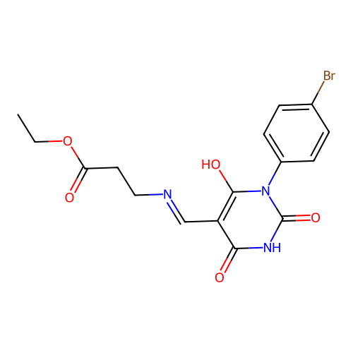 ethyl 3-[[1-(4-bromophenyl)-2,4,6-trioxo-1,3-diazinan-5-ylidene]methylamino]propanoate structure