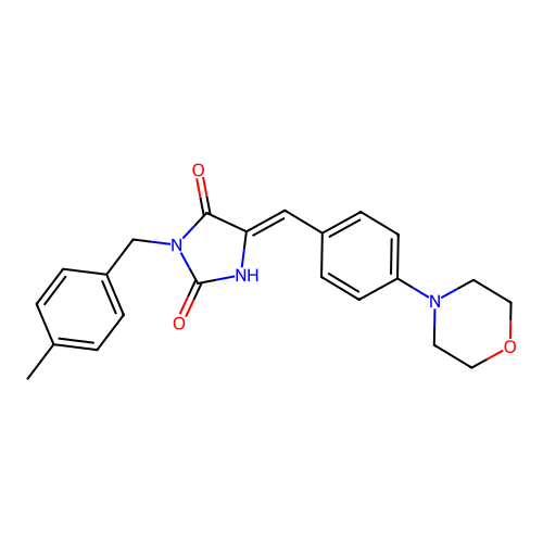 (5Z)-3-(4-methylbenzyl)-5-(4-morpholin-4-ylbenzylidene)imidazolidine-2,4-dione structure