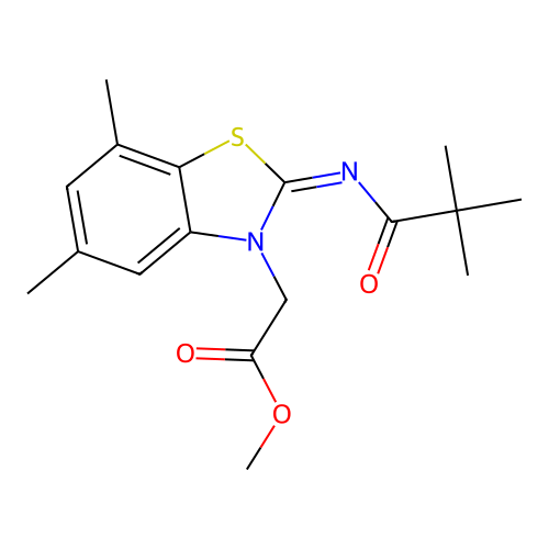 (Z)-methyl 2-(5,7-dimethyl-2-(pivaloylimino)benzo[d]thiazol-3(2H)-yl)acetate structure