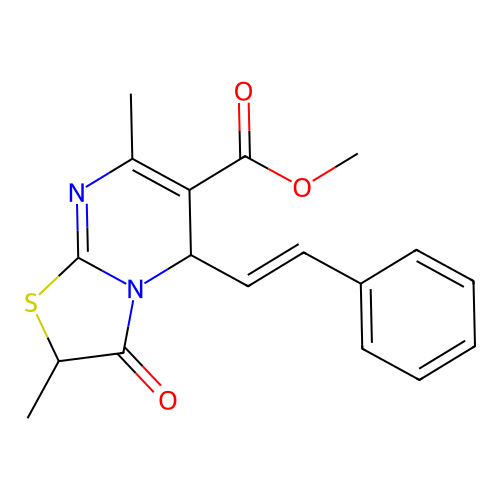 methyl 2,7-dimethyl-3-oxo-5-[(E)-2-phenylethenyl]-5H-[1,3]thiazolo[3,2-a]pyrimidine-6-carboxylate structure