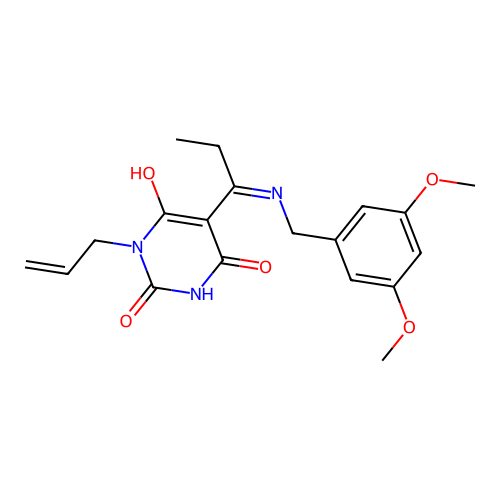 5-[1-[(3,5-dimethoxyphenyl)methylamino]propylidene]-1-prop-2-enyl-1,3-diazinane-2,4,6-trione structure