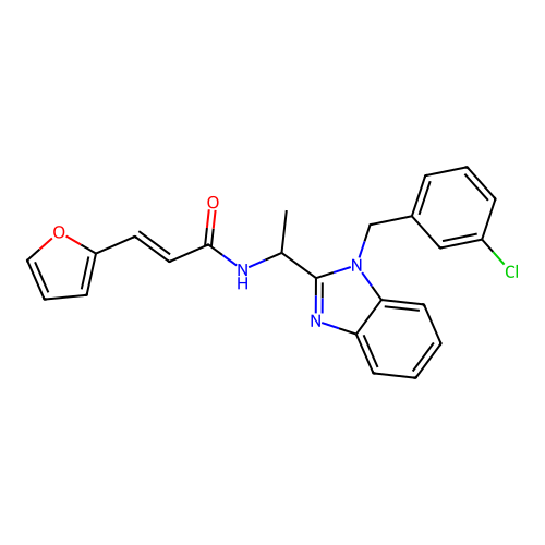 (E)-N-[1-[1-[(3-chlorophenyl)methyl]benzimidazol-2-yl]ethyl]-3-(furan-2-yl)prop-2-enamide structure