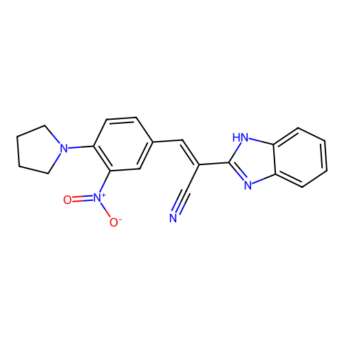 (2E)-2-(1H-benzimidazol-2-yl)-3-[3-nitro-4-(pyrrolidin-1-yl)phenyl]prop-2-enenitrile structure
