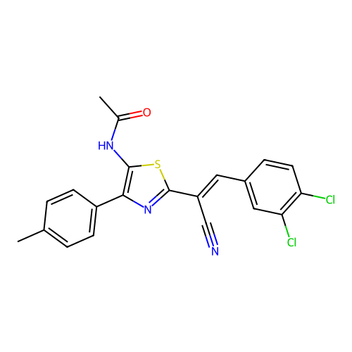N-{2-[(E)-1-Cyano-2-(3,4-dichloro-phenyl)-vinyl]-4-p-tolyl-thiazol-5-yl}-acetamide structure