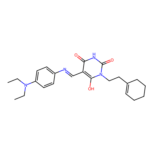 1-[2-(1-cyclohexenyl)ethyl]-5-[[4-(diethylamino)anilino]methylidene]-1,3-diazinane-2,4,6-trione structure