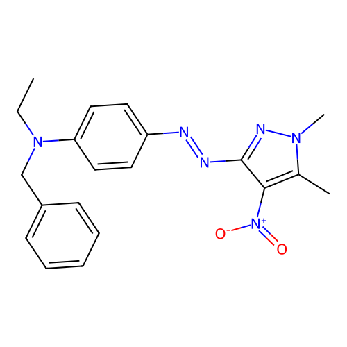 Benzyl-[4-(1,5-dimethyl-4-nitro-1H-pyrazol-3-ylazo)-phenyl]-ethyl-amine structure