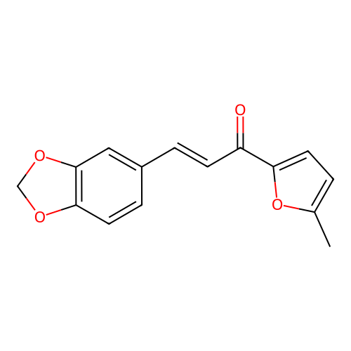 (E)-3-(1,3-benzodioxol-5-yl)-1-(5-methylfuran-2-yl)prop-2-en-1-one structure
