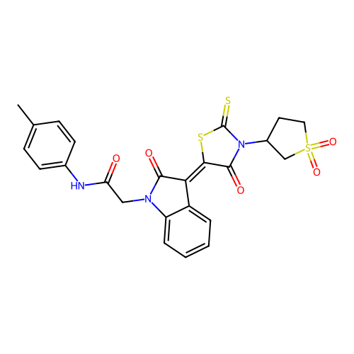 2-[(3Z)-3-[3-(1,1-dioxothiolan-3-yl)-4-oxo-2-sulfanylidene-1,3-thiazolidin-5-ylidene]-2-oxoindol-1-yl]-N-(4-methylphenyl)acetamide structure