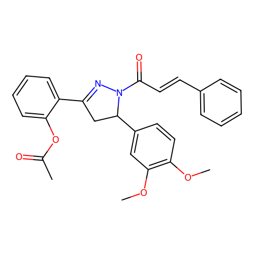 (E)-2-(1-cinnamoyl-5-(3,4-dimethoxyphenyl)-4,5-dihydro-1H-pyrazol-3-yl)phenyl acetate structure